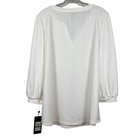 NWT Jones New York Lattice Eyelet Blouse, White, Size Large - Picture 5 of 10
